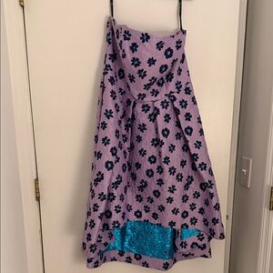 Shoshanna Lavender Floral Dress with Teal Hem